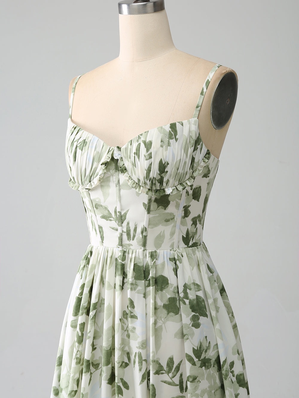 Green Leaf Print Ruffle Dress - Picture 3 of 8